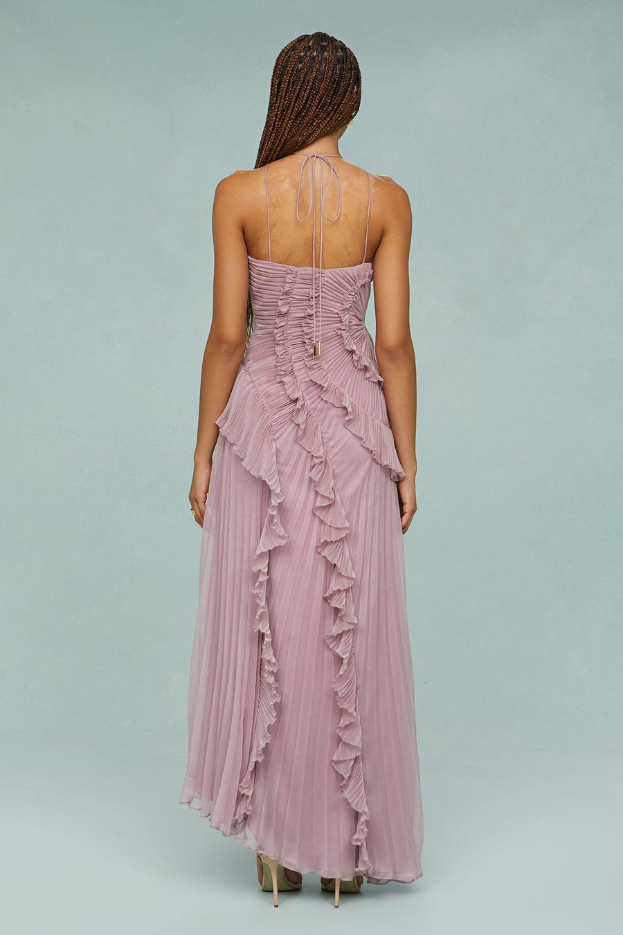 Lavender | Women's Halter Neck Pleated Maxi Dress
