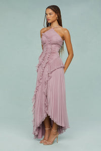 Lavender | Women's Halter Neck Pleated Maxi Dress