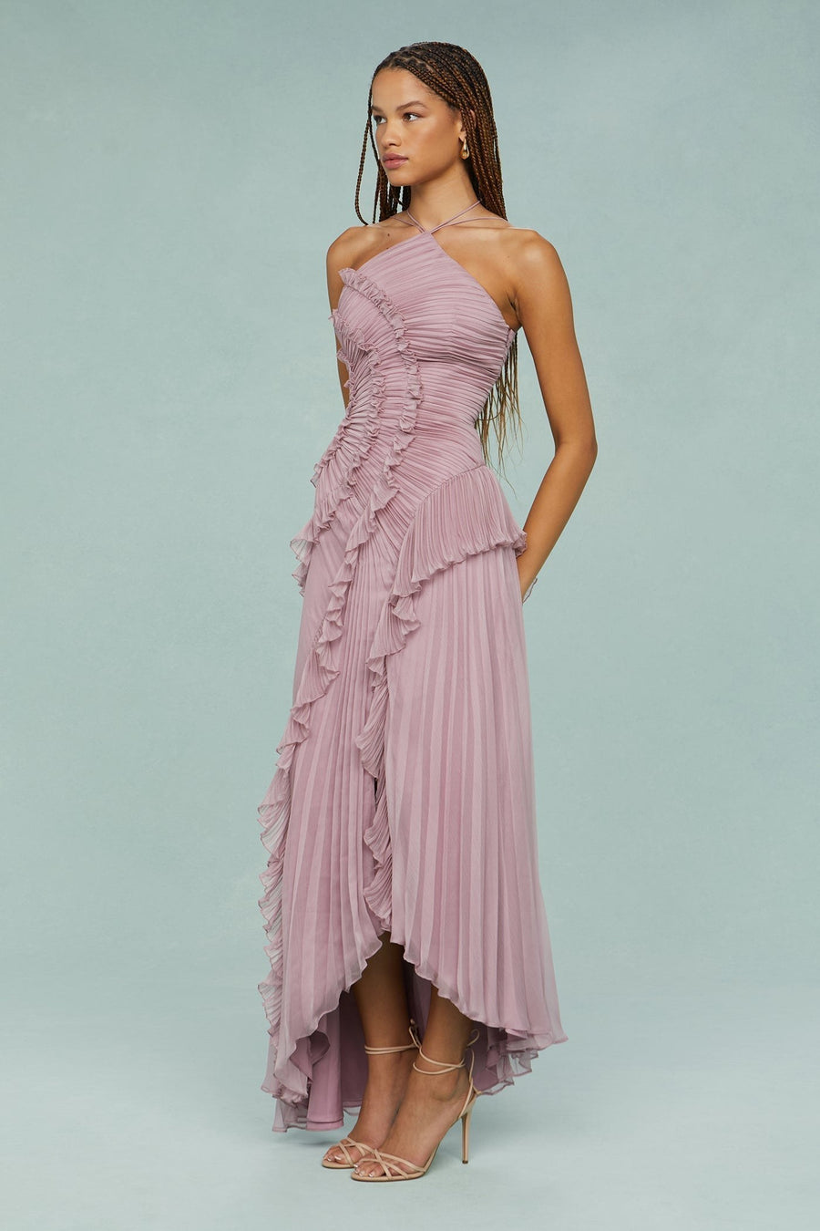 Lavender | Women's Halter Neck Pleated Maxi Dress