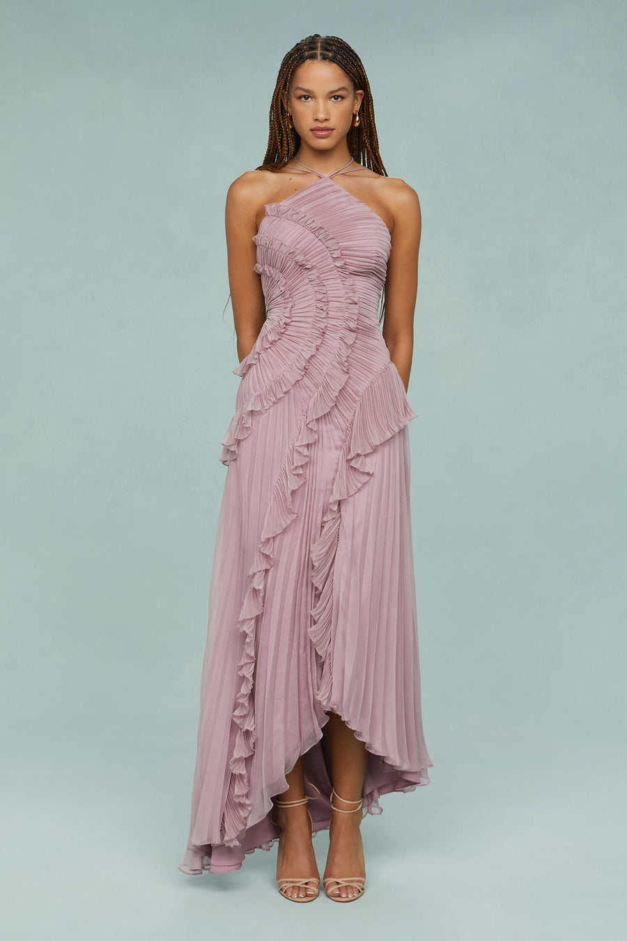 Lavender | Women's Halter Neck Pleated Maxi Dress