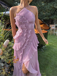 Lavender | Women's Halter Neck Pleated Maxi Dress
