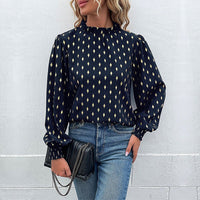 Laverna | Women's Stand Collar Elegant Blouse in Dark Blue