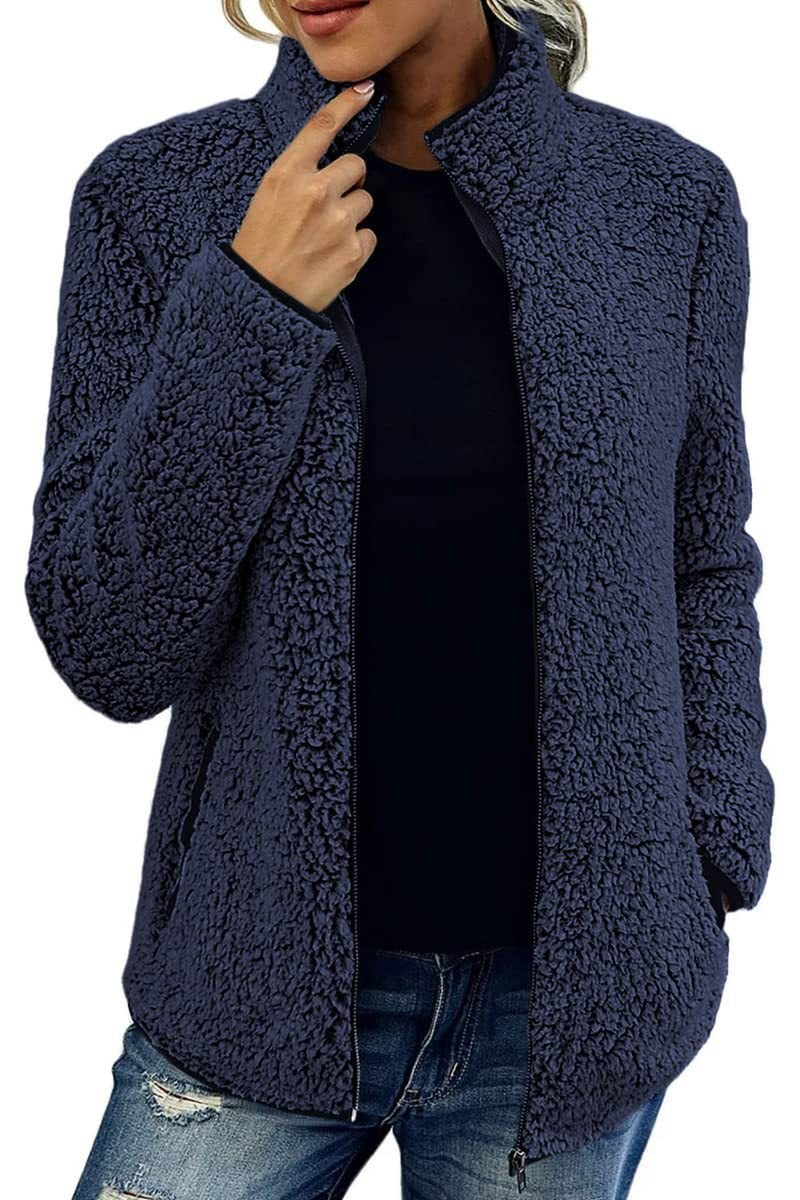 Lavinia | Women's Pockets Fleece Jacket in Dark Blue