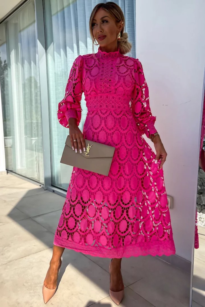 Leah | Women's High Neck Openwork Dress
