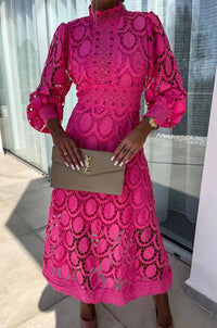 Leah | Women's High Neck Openwork Dress in Pink