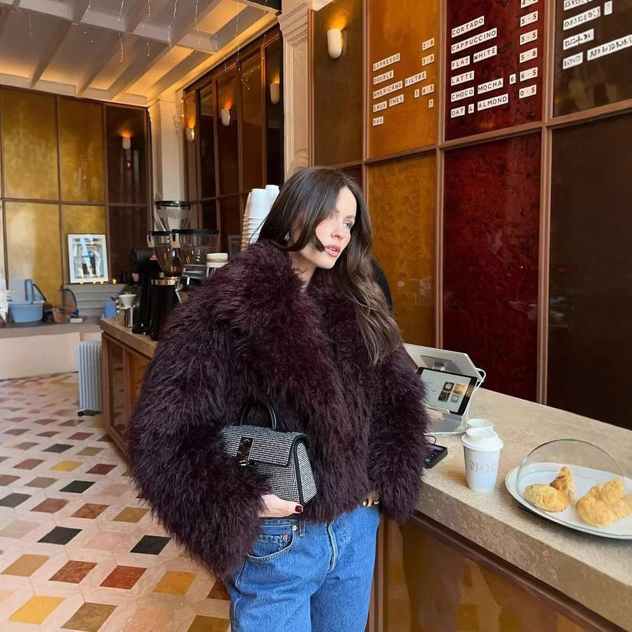 Leah | Women's Faux Fur Soft Jacket in Wine Red