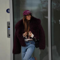 Leah | Women's Faux Fur Soft Jacket in Wine Red