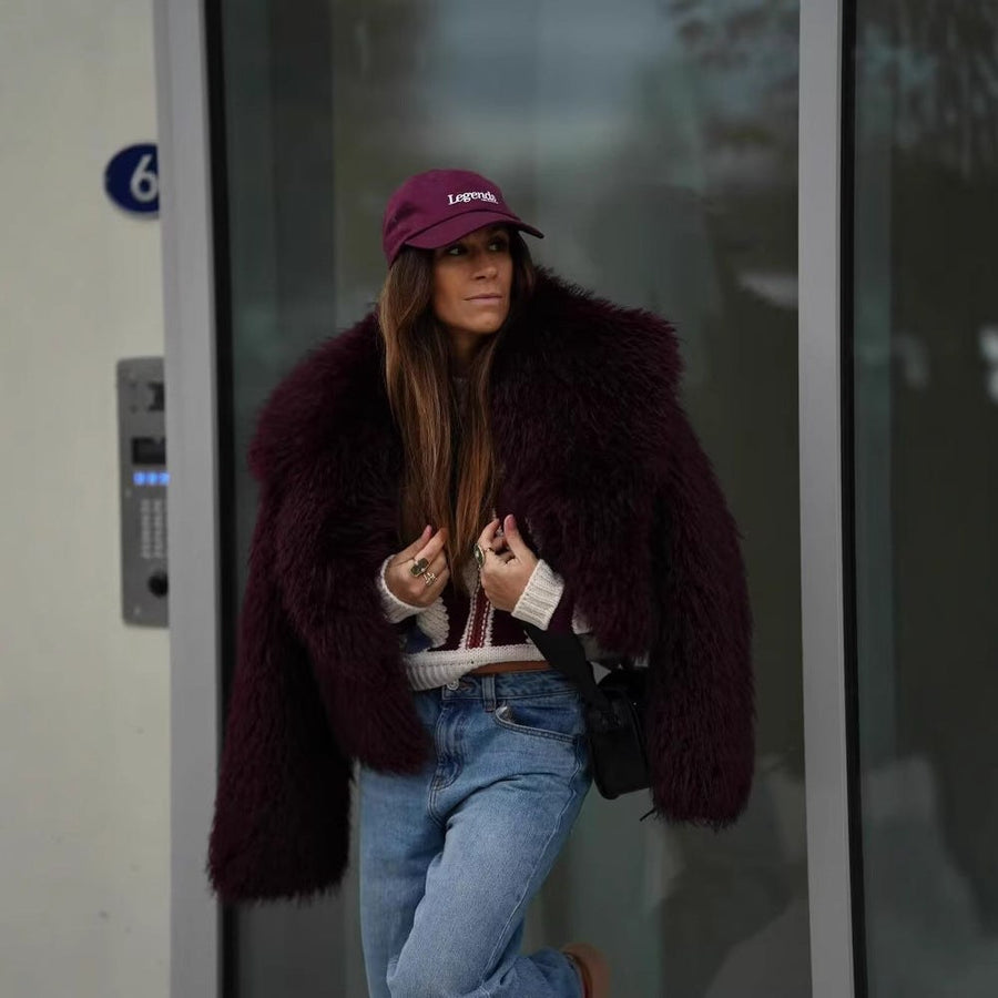 Leah | Women's Faux Fur Soft Jacket in Wine Red