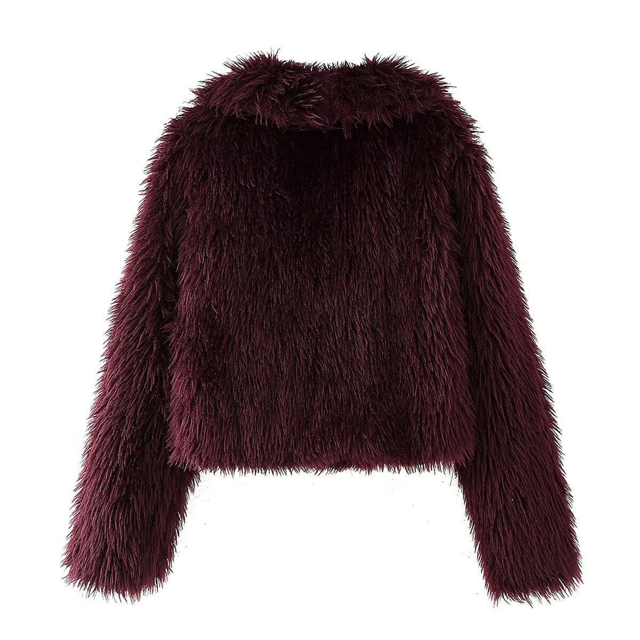 Leah | Women's Faux Fur Soft Jacket in Wine Red
