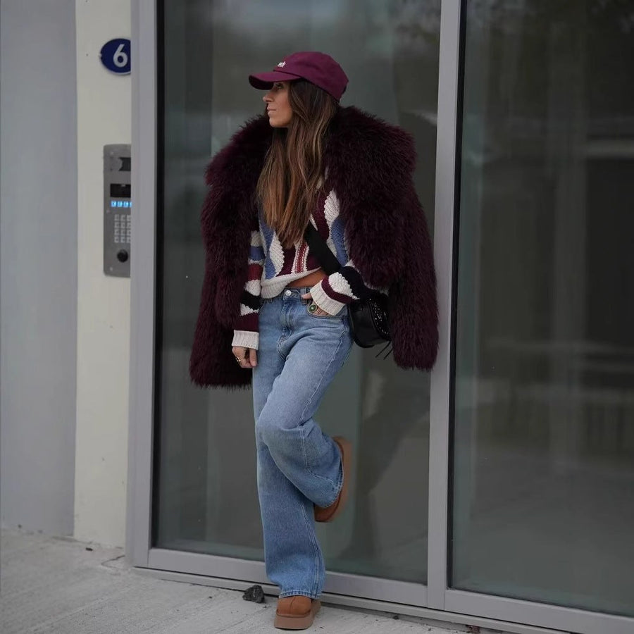 Leah | Women's Faux Fur Soft Jacket in Wine Red