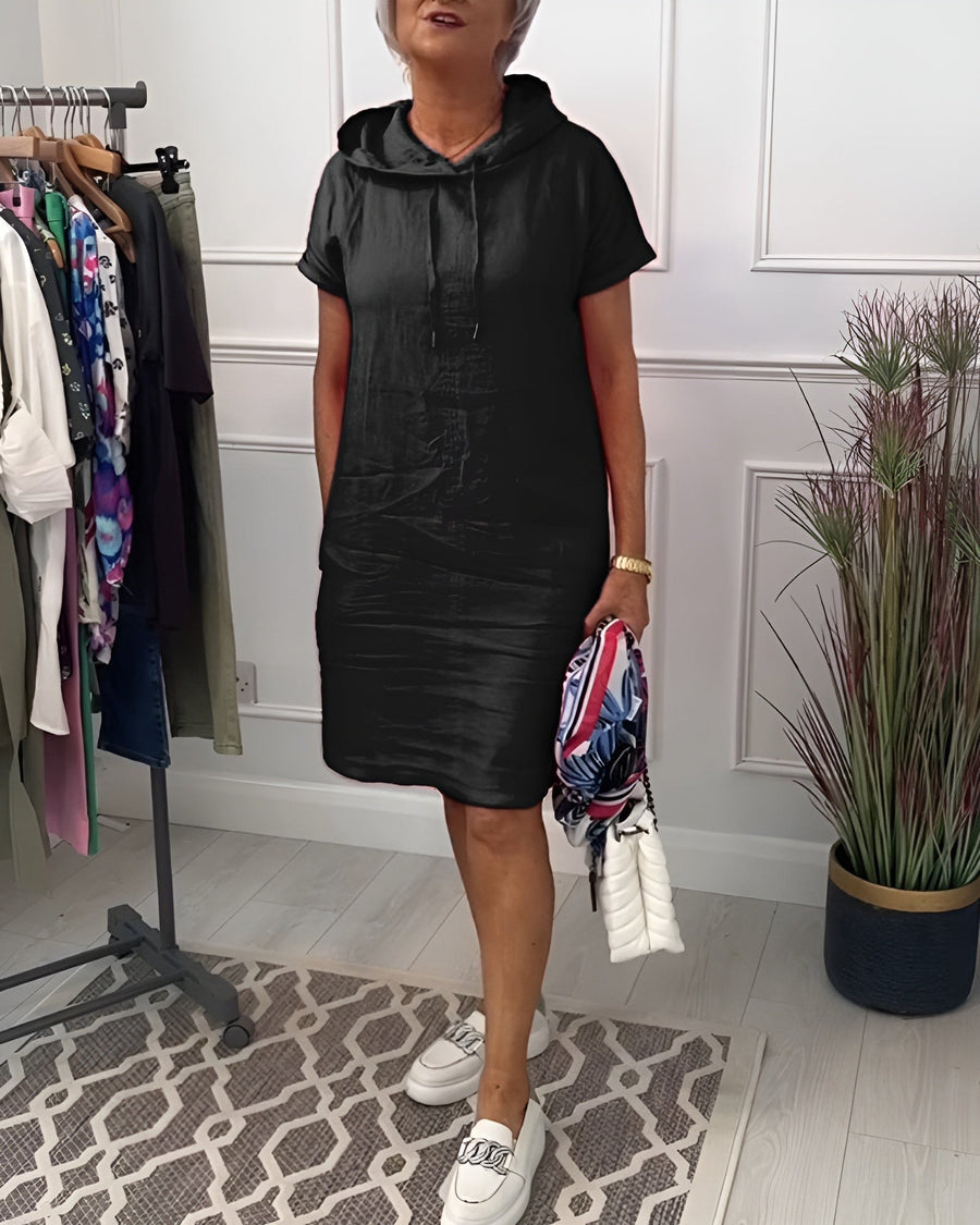 Leandra | Women's Hooded Short Sleeve Dress in Black