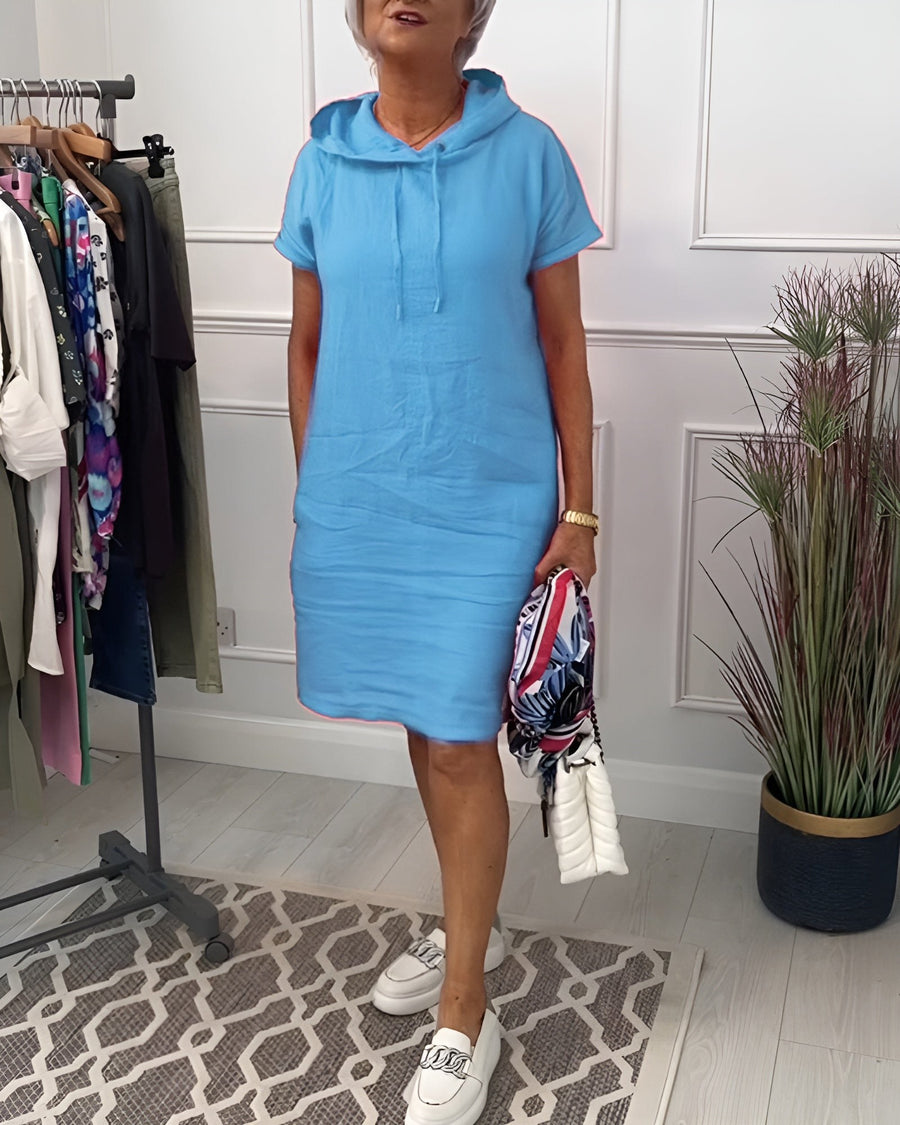 Leandra | Women's Hooded Short Sleeve Dress in Blue