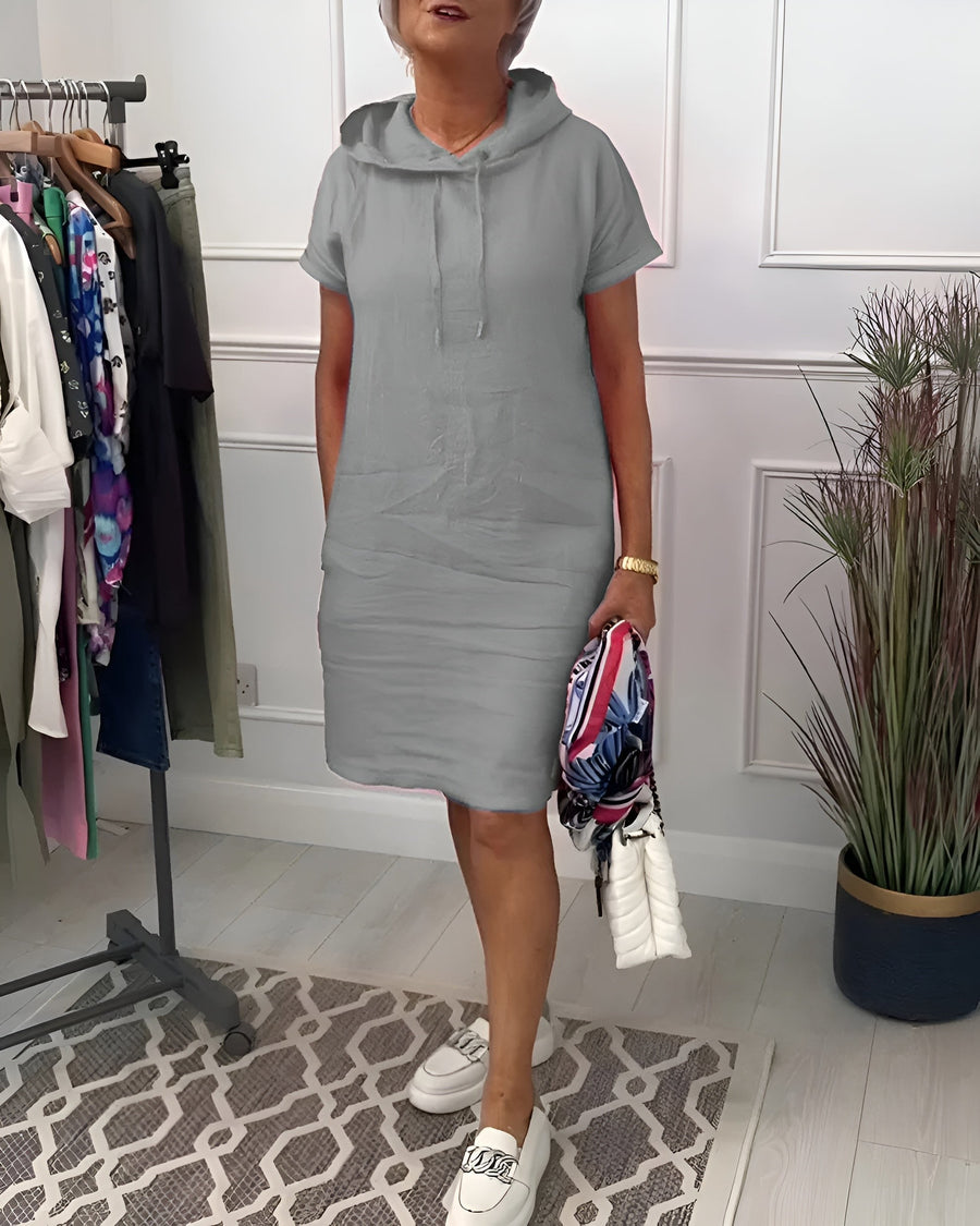 Leandra | Women's Hooded Short Sleeve Dress in Gray
