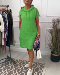 Leandra | Women's Hooded Short Sleeve Dress in Green