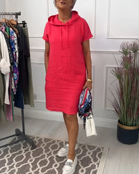 Leandra | Women's Hooded Short Sleeve Dress in Red