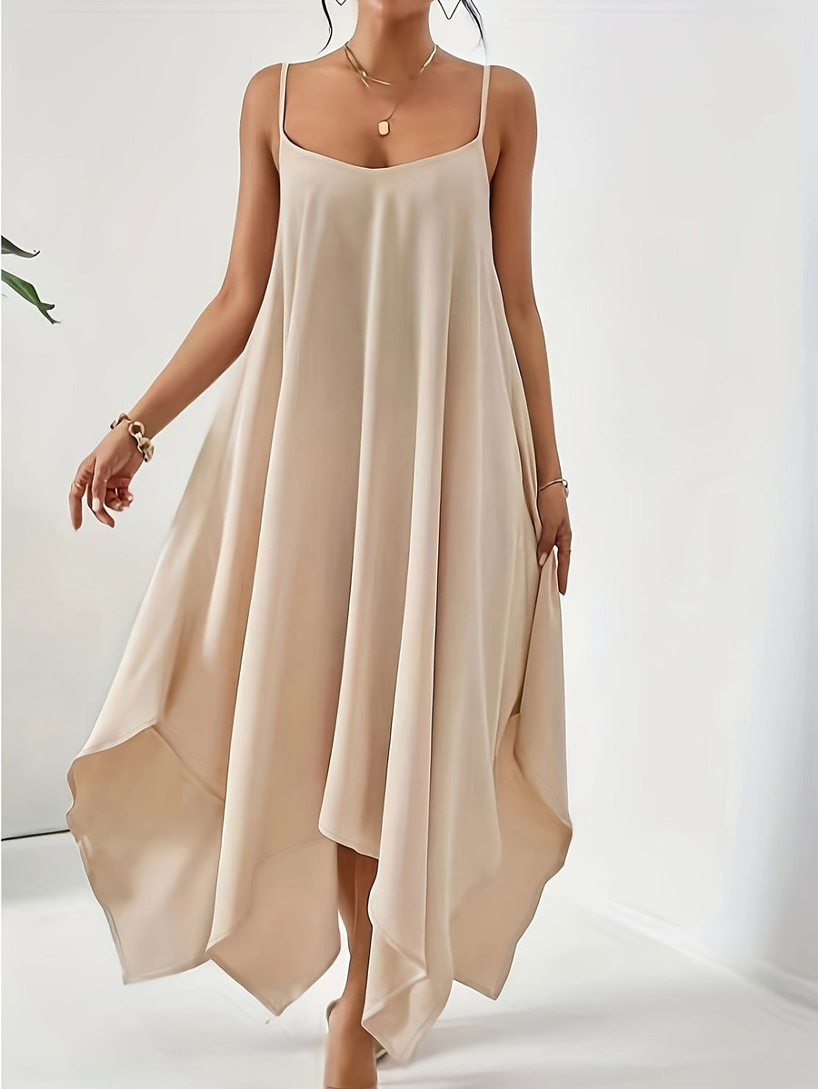 Leila | Women's Asymmetric Flowing Maxi Dress in Apricot