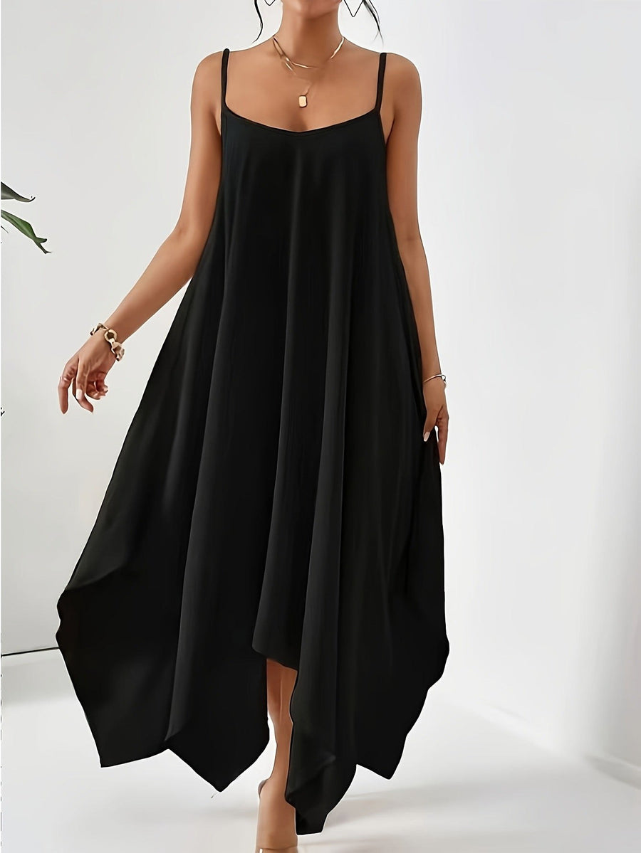 Leila | Women's Asymmetric Flowing Maxi Dress in Black