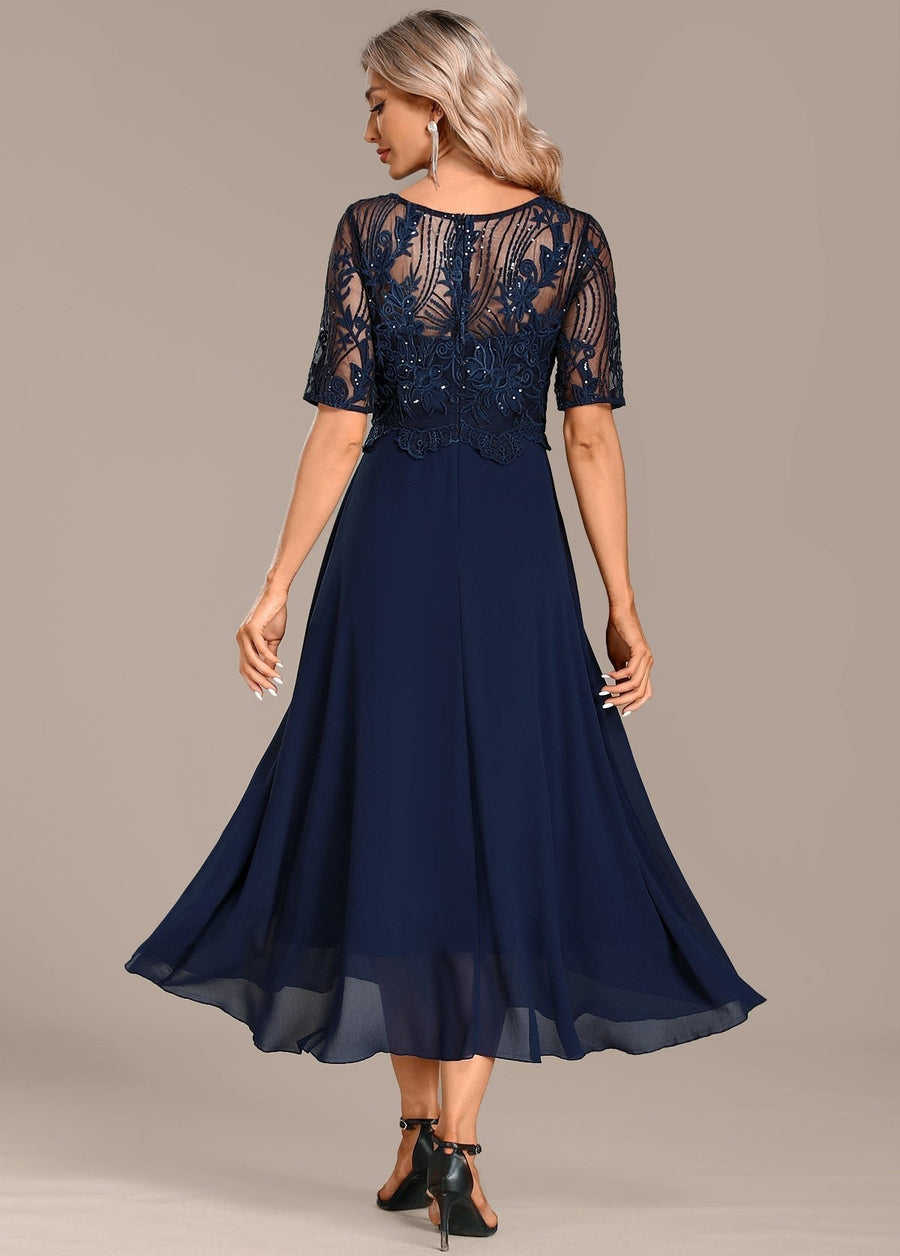 Lena | Women's Lace Panel Midi Dress