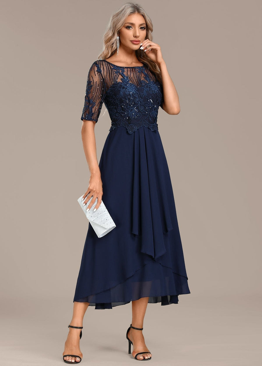 Lena | Women's Lace Panel Midi Dress