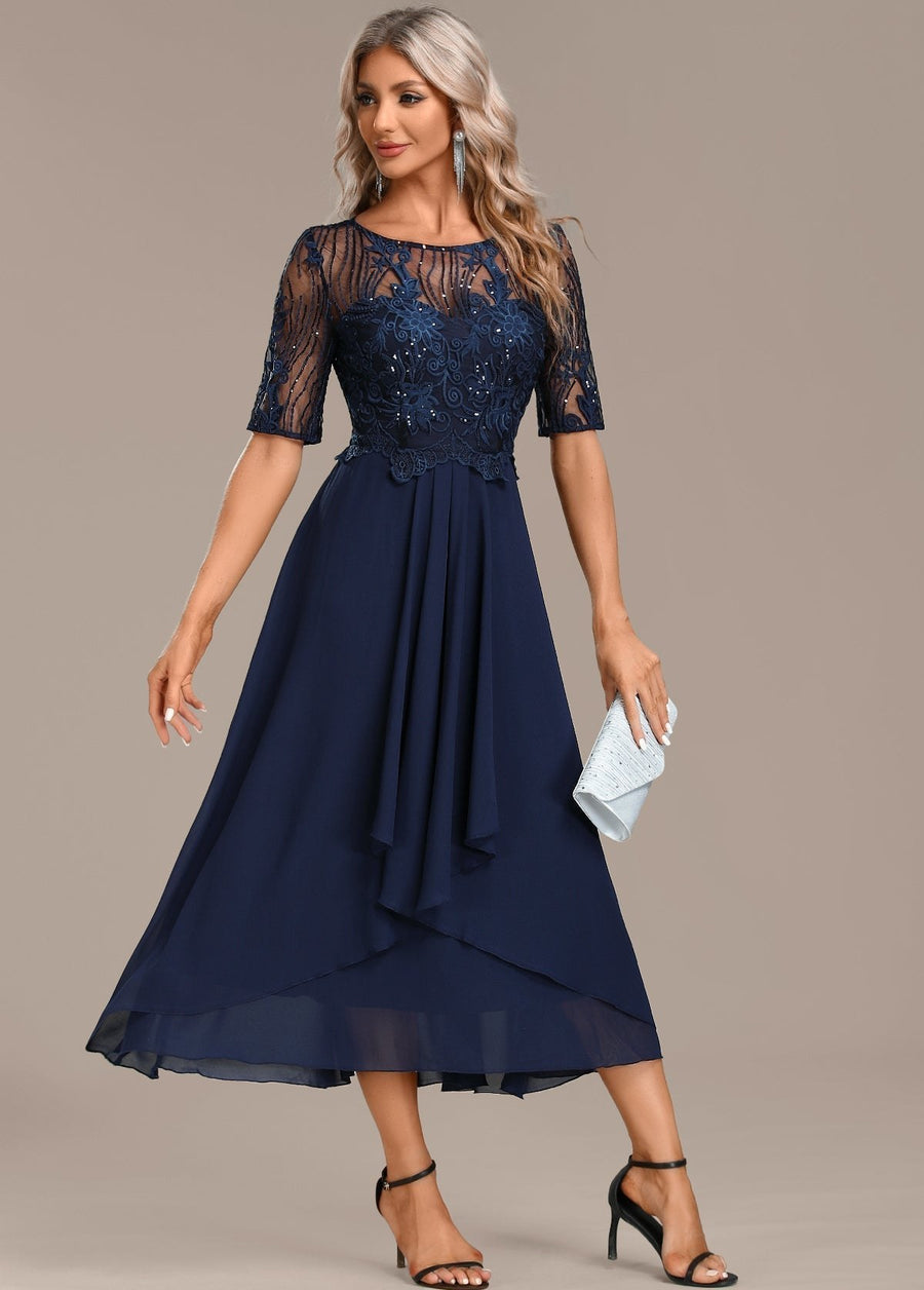 Lena | Women's Lace Panel Midi Dress