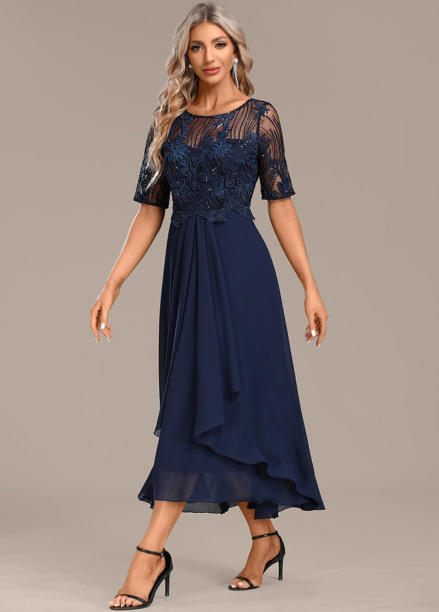 Lena | Women's Lace Panel Midi Dress