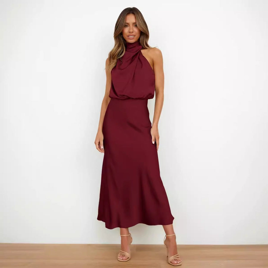 Lena | Women's Stand Collar Flowing Elegant Maxi Dress