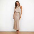 Lena | Women's Stand Collar Flowing Elegant Maxi Dress