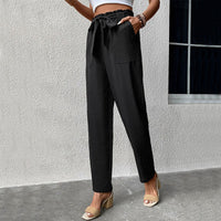 Lena | Women's Tie Belt Tailored Belted Comfortable Dress Pants in Black
