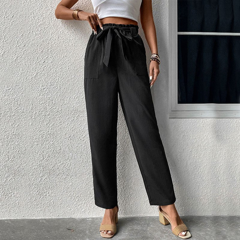 Lena | Women's Tie Belt Tailored Belted Comfortable Dress Pants in Black
