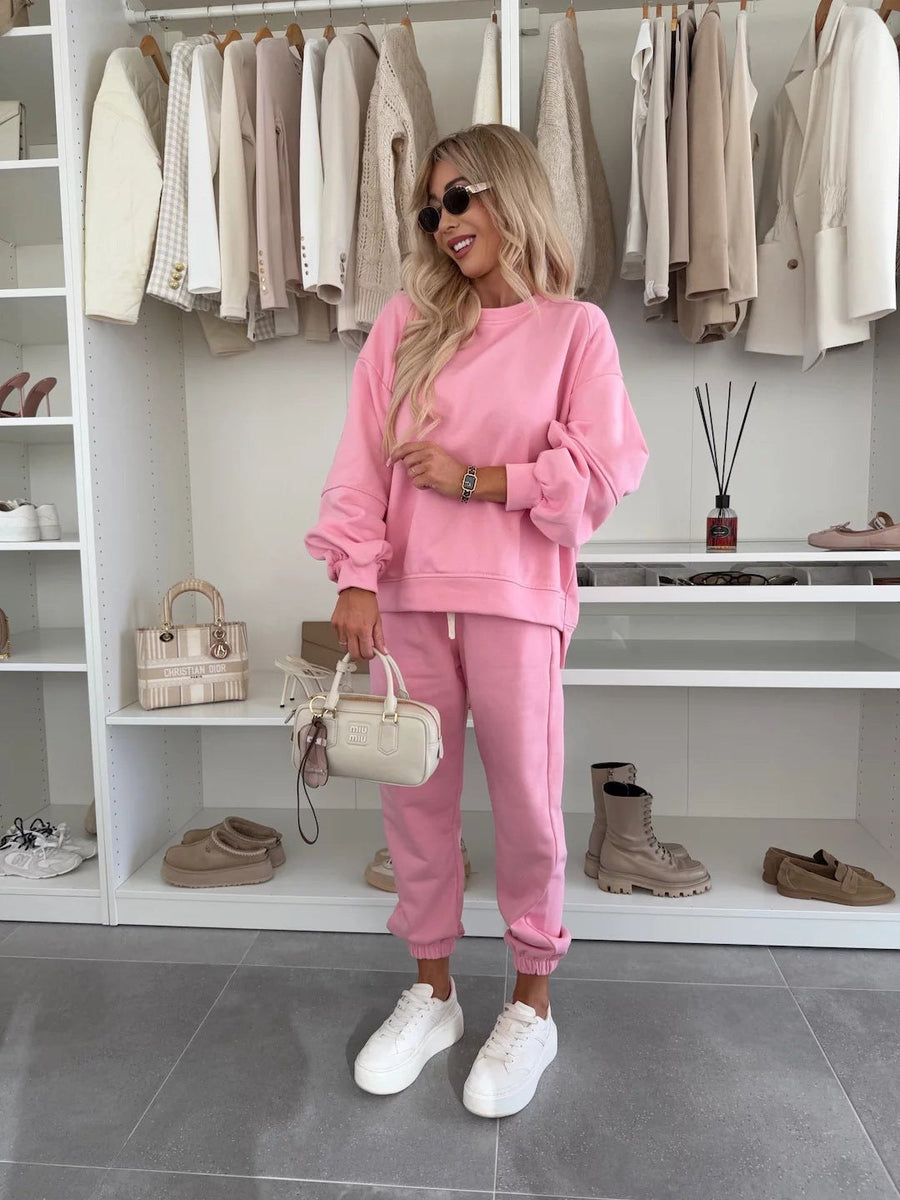 Leocadia | Women's Fleece Fashionable Two-Piece Set in Pink