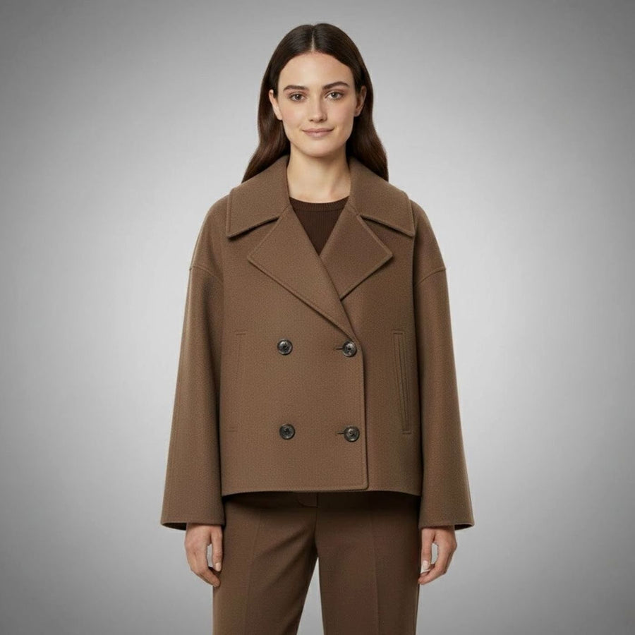 Leona | Women's Elegant Double-Breasted Oversized Short Wool Coat
