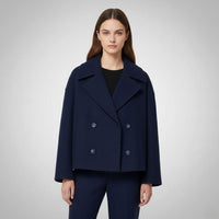Leona | Women's Elegant Double-Breasted Oversized Short Wool Coat