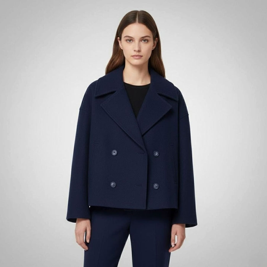 Leona | Women's Elegant Double-Breasted Oversized Short Wool Coat