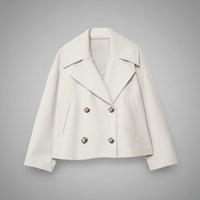 Leona | Women's Elegant Double-Breasted Oversized Short Wool Coat in Brown