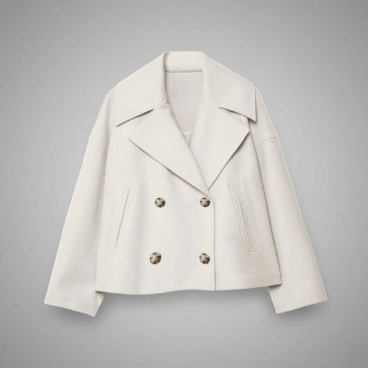 Leona | Women's Elegant Double-Breasted Oversized Short Wool Coat in Brown