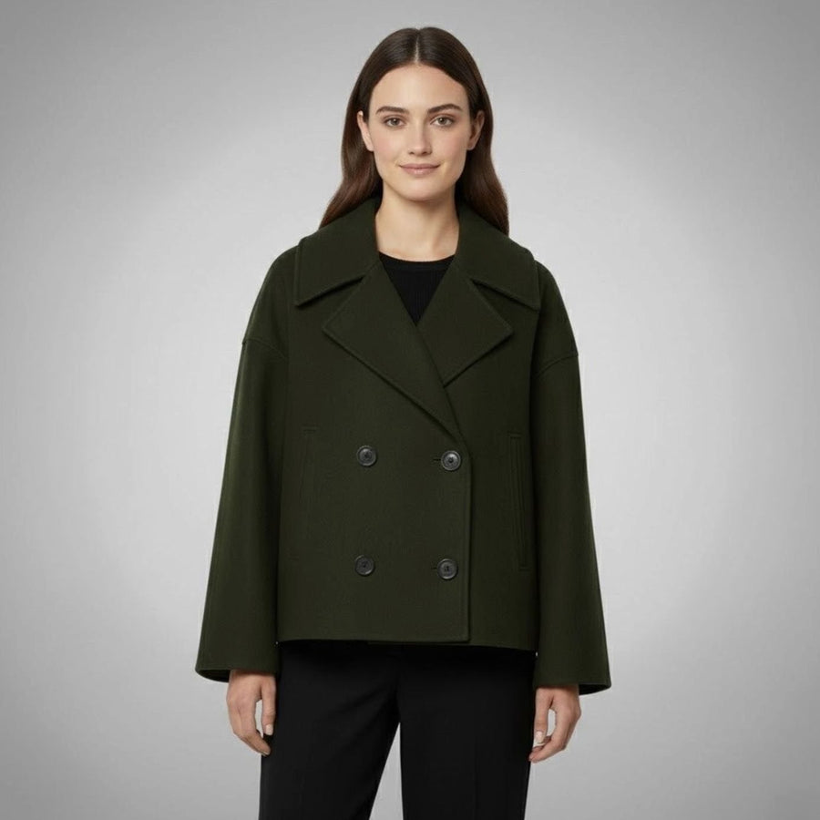 Leona | Women's Elegant Double-Breasted Oversized Short Wool Coat in Green