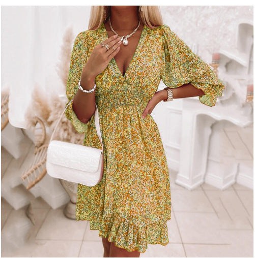 Leonie | Women's V-Neck Flowing Ruffle Maxi Dress