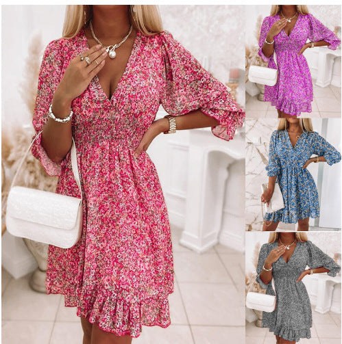 Leonie | Women's V-Neck Flowing Ruffle Maxi Dress