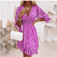 Leonie | Women's V-Neck Flowing Ruffle Maxi Dress in Purple