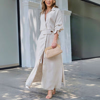 Leonora | Women's Long Sleeve Button Front Dress in Beige