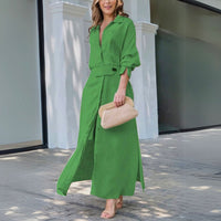 Leonora | Women's Long Sleeve Button Front Dress in Green
