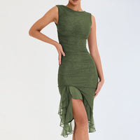 Leontine | Women's Ruffle Detail Asymmetric Bodycon Cocktail Dress