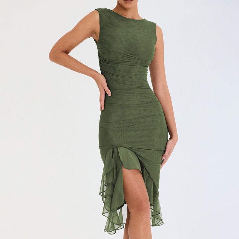Leontine | Women's Ruffle Detail Asymmetric Bodycon Cocktail Dress