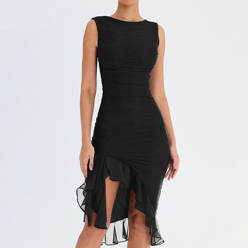 Leontine | Women's Ruffle Detail Asymmetric Bodycon Cocktail Dress