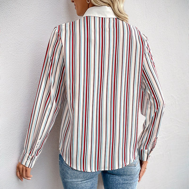 Lesley | Women's Striped Blouse in Wine Red