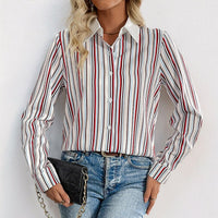 Lesley | Women's Striped Blouse in Wine Red