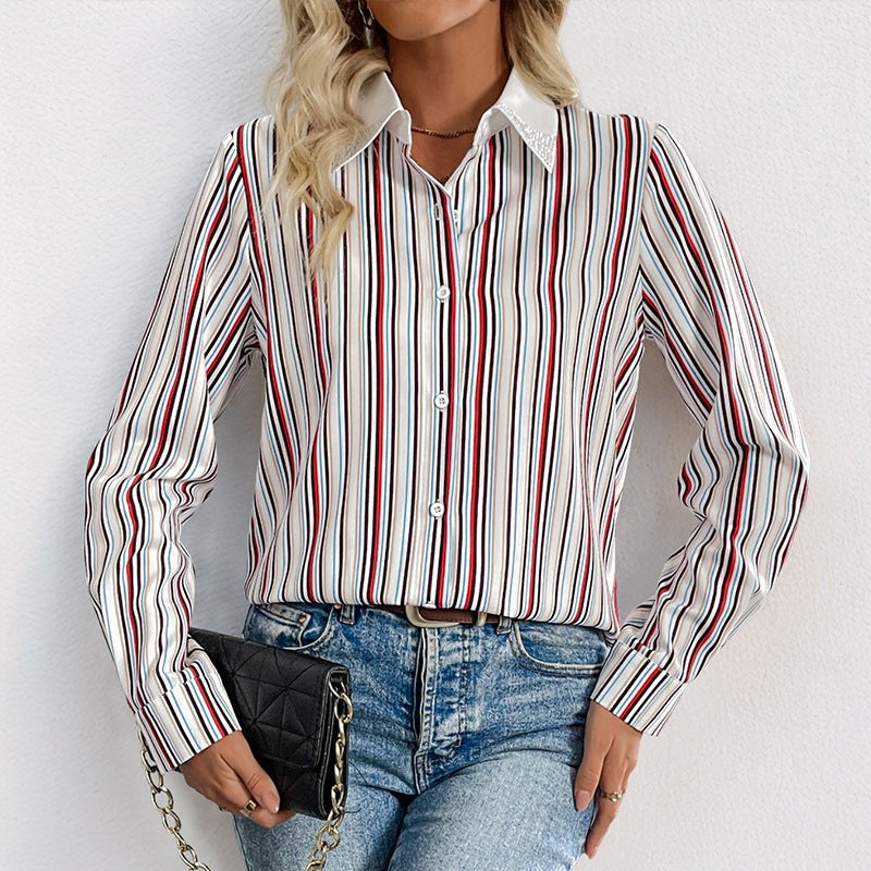 Lesley | Women's Striped Blouse in Wine Red