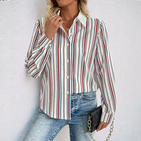 Lesley | Women's Striped Blouse in Wine Red