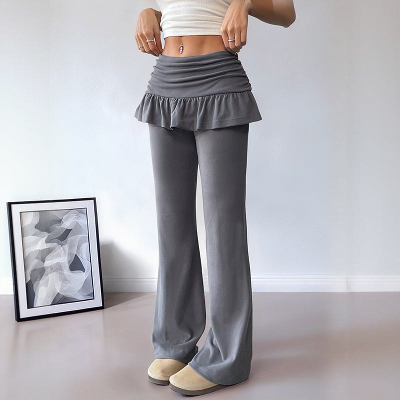 Letizia | Women's Ruffle Detail Pants – Dress Pants in Dark Gray