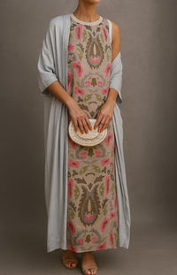 Letizia | Women's Matching Open Front Coat Maxi Dress in Khaki